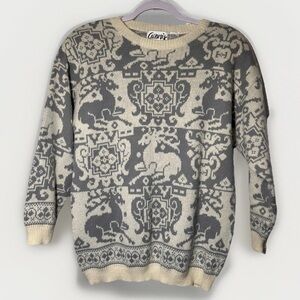 Vintage Genesis Women's Sweater M Fair Isle Nordic Reindeer Holiday Christmas